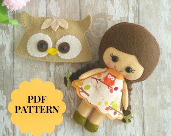 Patrón de costura para muñeca de fieltro de bolsillo, mini juguete de peluche (patrón en PDF)