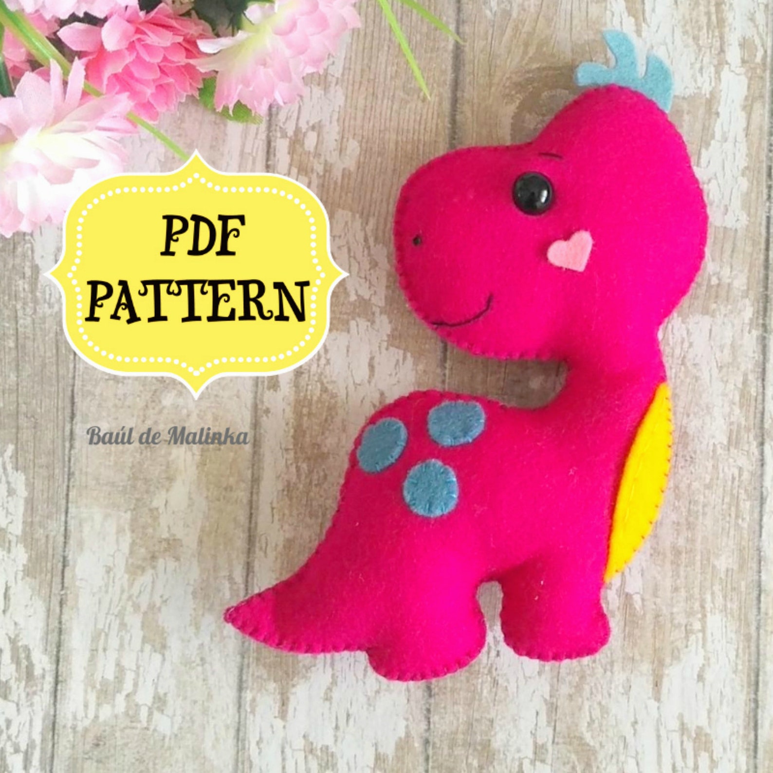 Dinosaur Felt Pattern Easy PDF Pattern DIY Dinosaur Etsy