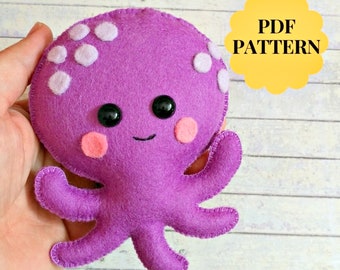 Filz-Oktopus-Muster, Filz-Oktopus, handgemachtes Filz-Oktopus, Filz-Handy-Ornament, Filz-Schnittmuster, Ozeantier-Muster, Kinderzimmerdeko-Spielzeug