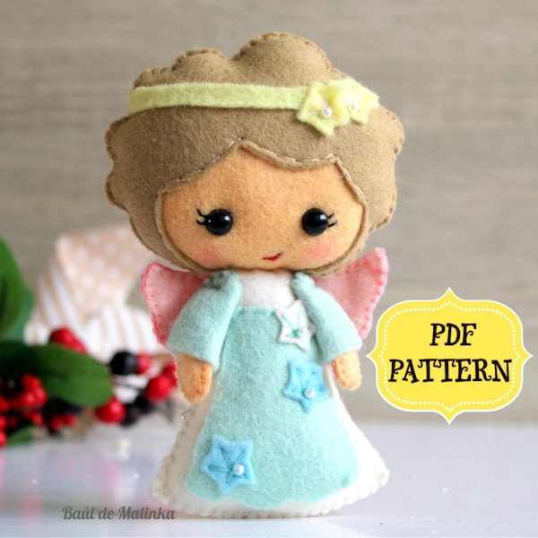 Felt angel ornament pattern Felt doll sewing tutorial Angel easy sewing pattern Wall hanging Christmas decor Pocket doll pattern Felt angel