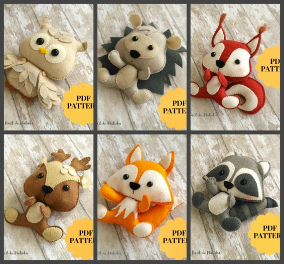 felt woodland animal pattern ornaments pdf sewing easy pattern etsy