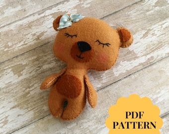 Felt pattern Bear Plush sewing tutorial PDF pattern toy Bear ornament DIY felt tutorial softie Bear sewing pattern woodland baby mobile