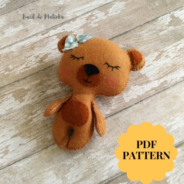 Felt pattern Bear Plush sewing tutorial PDF pattern toy Bear ornament DIY felt tutorial softie Bear sewing pattern woodland baby mobile