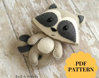 Felt raccoon ornament pattern woodland Plush sewing tutorial PDF pattern toy Raccoon ornament DIY felt tutorial softi Raccoon sewing pattern