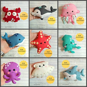 Felt ocean pattern Felt sea animals ornaments Nursery Decor Felt baby mobile Felt whale Octopus Starfish Jellyfish Shark Crab Dolphin Squid