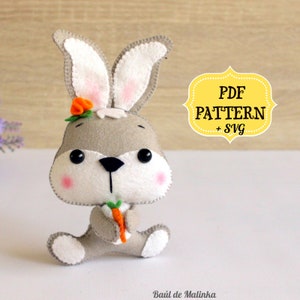 Felt bunny pattern, SVG felt rabbit, Woodland animal ornament, Bunny felt ornament, Sewing PDF tutorial, Felt baby mobile, SVG pattern