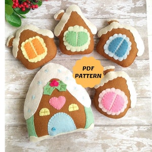 Gingerbread house felt pattern Gingerbread cookies orrnament Christmas ornaments Gingerbread house sewing pattern Gingerbread cookies felt image 2