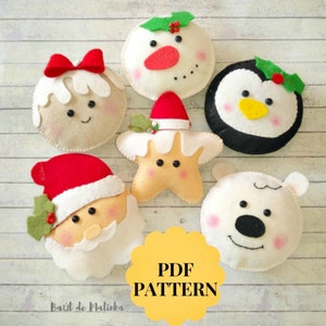 Felt Christmas ornaments Felt ornaments patterns Christmas patterns Gingerbread man Santa Claus Polar bear Penguin Snowman ornaments pattern