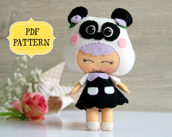 Felt doll pattern Panda pattern Pocket doll PDF Cloth doll Pattern Doll clothes tutorial Easy doll pattern Make a doll Stuffed doll pattern