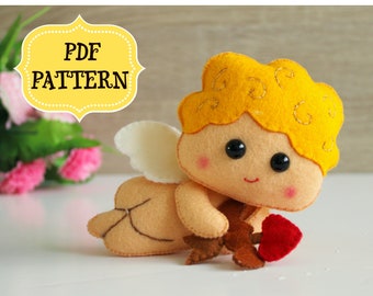 Cupid pattern Cute Valentines day pattern Felt cupid pattern Angel ornament Valentines pattern Cupid easy PDF pattern Valentines ornament