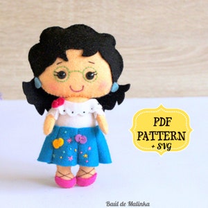 Felt doll pattern, Mirabel felt pattern, Easy sewing tutorial, Encanto felt stuffed doll, Pocket felt doll, Felt ornament, Nursery decor