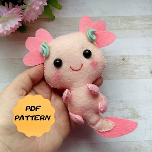 Felt axolotl pattern Felt sea animals pattern Axolotl stuffed toy Felt crib mobile Axolotl ornament Easy sewing pattern Nursery decor axolot