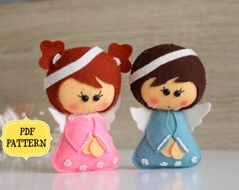 Patrón de costura para adorno de ángel de fieltro – Figura de peluche, decoración navideña (patrón en PDF)