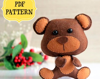 Felt bear pattern, PDF pattern, SVG felt bear, Woodland animal ornament, Sewing tutorial, Felt baby mobile, Bear felt ornament, SVG pattern