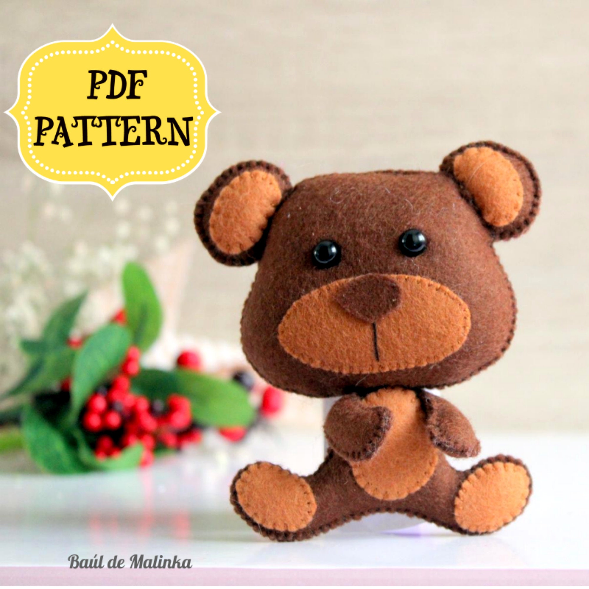 Felt bear pattern PDF tutorial Woodland animal ornament Sewing Etsy