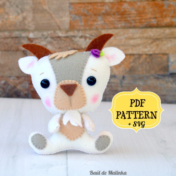 Felt goat pattern, SVG felt goat, Farm animal ornament, Goat felt ornament, Sewing PDF tutorial, Felt baby mobile, SVG pattern farm animal