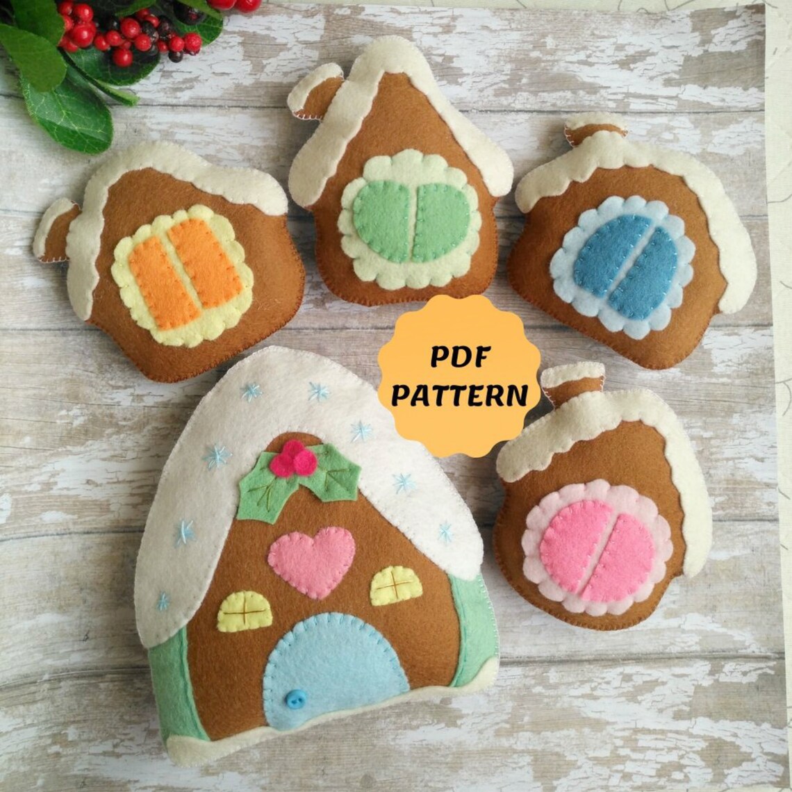 Gingerbread House Felt Pattern Gingerbread Cookies Orrnament Christmas ...