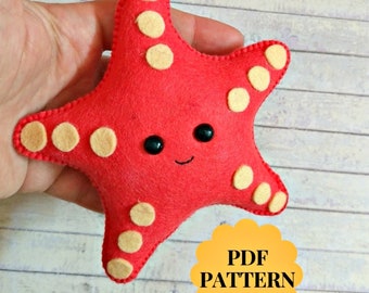 Felt sea animals Starfish pattern Sea creatures Felt mobile Kawaii starfish ornament Sewing PDF pattern Ocean animal pattern Nursery decor