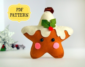 PDF Pattern - Sugar Cookie Star, Christmas Ornament Pattern, Felt Softie Sewing Pattern, Felt Ornament Pattern, Christmas cookie star