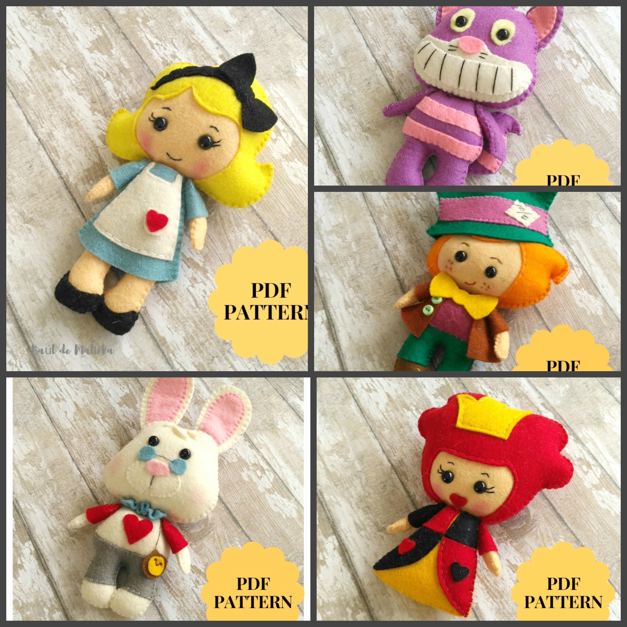 不思議の国のアリス人形のパターン/フェルトアリスポケット人形