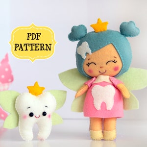 PDF Svg Felt Tooth fairy pattern, Tooth pillow felt pattern, Easy sewing PDF tutorial, DIY tooth pillow, Felt tooth fairy, Svg felt pattern