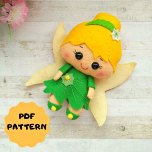 Felt doll pattern Felt Tinkerbell doll PDF doll pattern Fairy felt nursery decor Baby felt mobile Pocket doll Fairy doll pattern Easy sewing