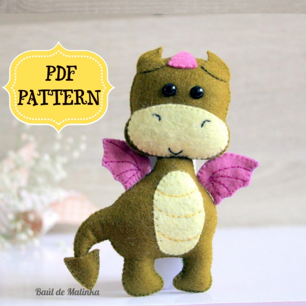 Felt dinosaur pattern PDF tutorial dinosaur sewing tutorial DIY felt ornament Dinosaur baby mobile Toy Nursery decor Felt dinosaur Dragon