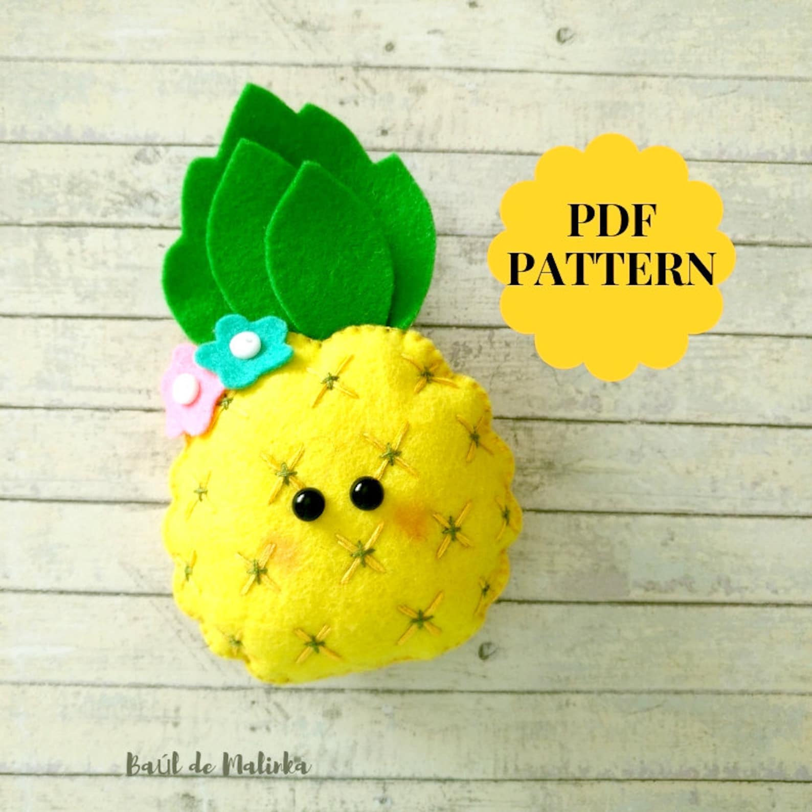 Felt pineapple ornament pattern Fruit toy DIY Nursery decor Etsy