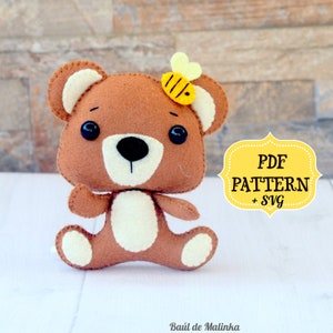 Felt bear pattern, SVG felt bear, Woodland animal ornament, Bear felt ornament, Sewing PDF tutorial, Felt baby mobile, SVG pattern