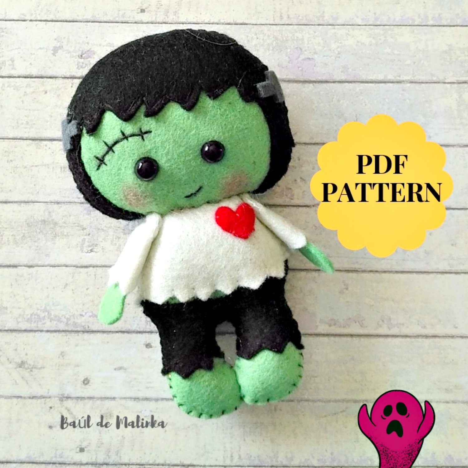 Felt Frankenstein pattern Halloween sewing tutorial Cute | Etsy