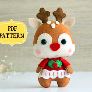 Felt reindeer Christmas ornament Reindeer pattern Felt Rudolph pattern Felt animal pattern Felt reindeer stocking Felt garland pattern deer