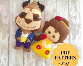 Beauty and the Beast felt pattern, Princess Belle pattern, Felt Princess pattern, PDF felt doll pattern, SVG felt pattern, Princess pattern