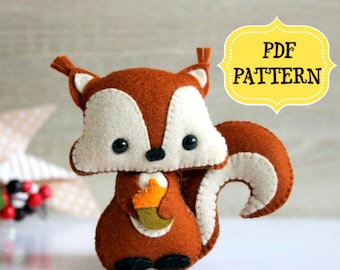 Felt Squirrel PDF pattern, SVG Woodland animal toy, Squirrel felt ornament, DIY Nursery decor, Baby's mobile felt, Felt svg pattern