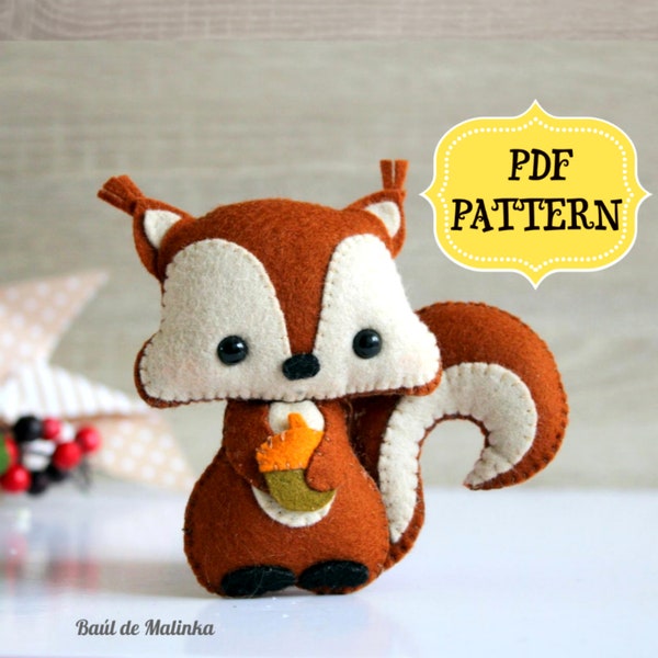 Felt Squirrel PDF pattern, SVG Woodland animal toy, Squirrel felt ornament, DIY Nursery decor, Baby's mobile felt, Felt svg pattern