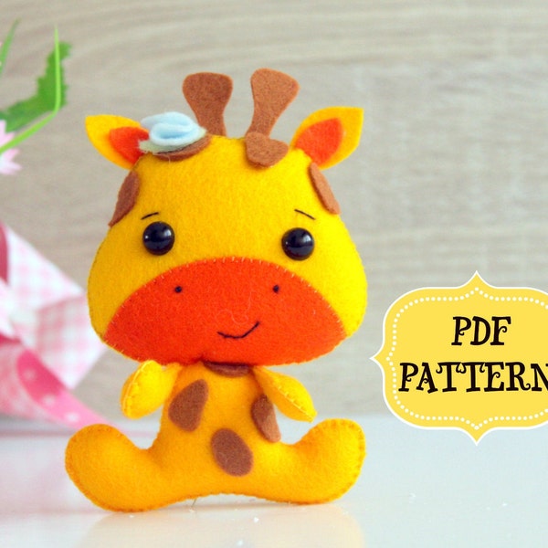 Felt giraffe pattern PDF easy tutorial Safari ornament Sewing tutorial DIY Baby mobile Toy Nursery decor Kids gift Giraffe plushie jungle