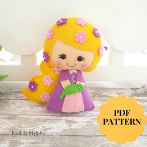 PDF sewing pattern to make a felt doll inspired in Rapunzel Nursery Decor Kids gift Doll stuffed pattern Felt doll pattern Princess doll