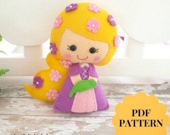 PDF sewing pattern to make a felt doll inspired in Rapunzel Nursery Decor Kids gift Doll stuffed pattern Felt doll pattern Princess doll