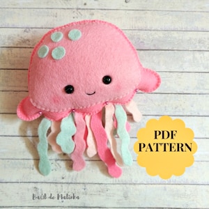 Felt jellyfish pattern Felt sea animals pattern Sea creatures Felt mobile ornament Felt sewing pattern Ocean animal pattern Nursery decor