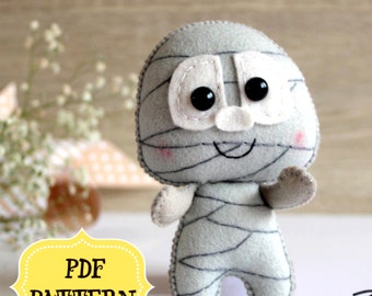 Halloween PDF pattern Felt mummy pattern Halloween doll tutorial Felt sewing pattern Felt mummy ornament DIY Halloween toy Trick or threat