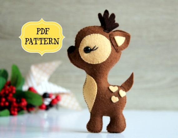 Woodland felt toys fawn pattern, felt animals, sewing deer D