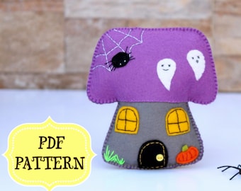 Felt Halloween pattern, Halloween ornament, Felt Haunted house, PDF tutorial, DIY felt ornament, Halloween sewing pattern, Halloween house