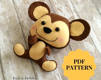 Felt monkey pattern PDF tutorial monkey plush sewing tutorial monkey DIY felt ornament monkey Sewing tutorial felt monkey baby mobile