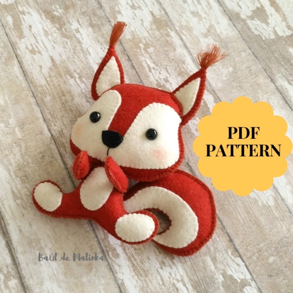 Felt animal pattern, SVG squirrel pattern, Squirrel ornament, PDF sewing pattern, Felt squirrel pattern, Stuffed animal tutorial,