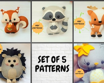 Felt woodland animal ornaments pattern PDF sewing easy pattern felt ornaments baby mobile toy DIY softie owl hedgehog raccoon squirrel deer