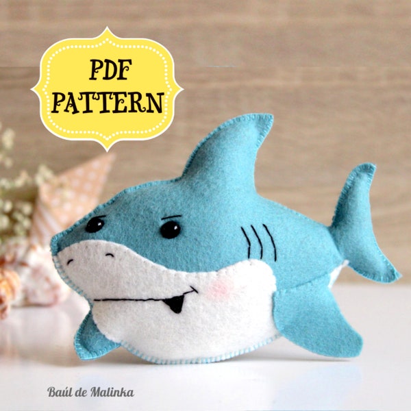 Felt shark pattern Sea creatures pattern  Felt mobile ornament Easy sewing pattern Ocean animal pattern Nursery decor toy Shark ornament