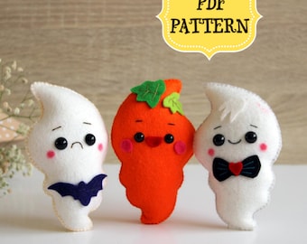 PDF pattern, Ghost felt pattern, Felt ornament sewing tutorial, Halloween felt pattern, Halloween ghost ornament Softie ghost  Felt Pattern