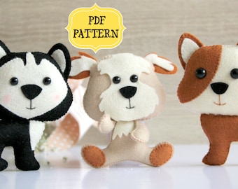 Dog sewing pattern Set of three dogs pattern Animal ornaments Nursery decor Baby's mobile toy Felt dogs replica DIY stuffed toy Baby gift