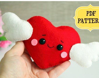 Valentines day pattern, Felt Valentines Pattern, Felt heart ornament, PDF heart sewing pattern, Valentines day gift, Red heart easy pattern