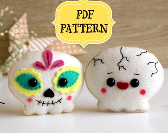 Halloween felt pattern Halloween ornament, Skull felt pattern, Day of Death PDF pattern, Sugar skull pattern, Halloween garland, Felt voodoo