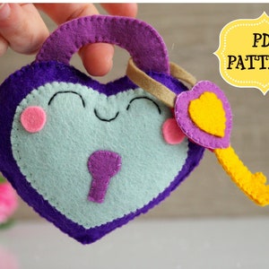 Valentines day pattern, Felt Valentines Pattern, Lock and Key pattern, Felt heart ornament, PDF heart sewing pattern, Valentines day gift